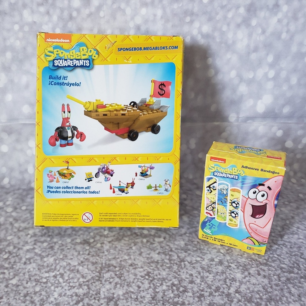 Mega Bloks Spongebob Squarepants MR. KRABS RACER CNP25 Kit & Box Of New Bandages - Picture 2 of 2